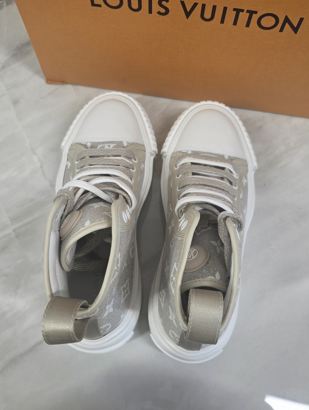 Louis Vuitton Beige Monogram High-Top Sneakers - Picture 7 of 12